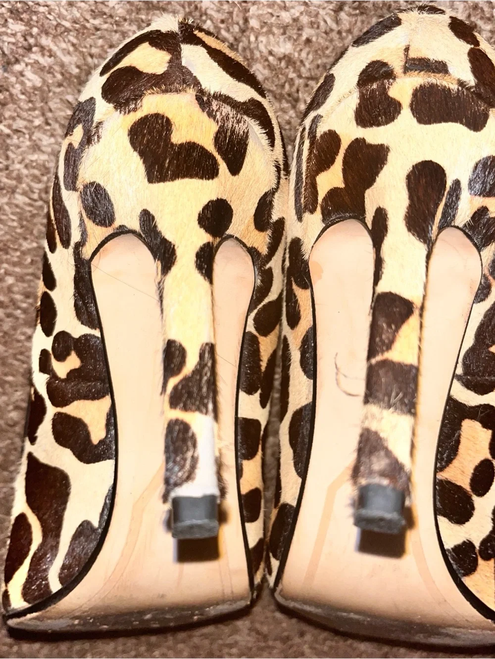 Y2K Glam Leopard Print Pony Hair Pointed Pumps w/ Gold & Black Toe